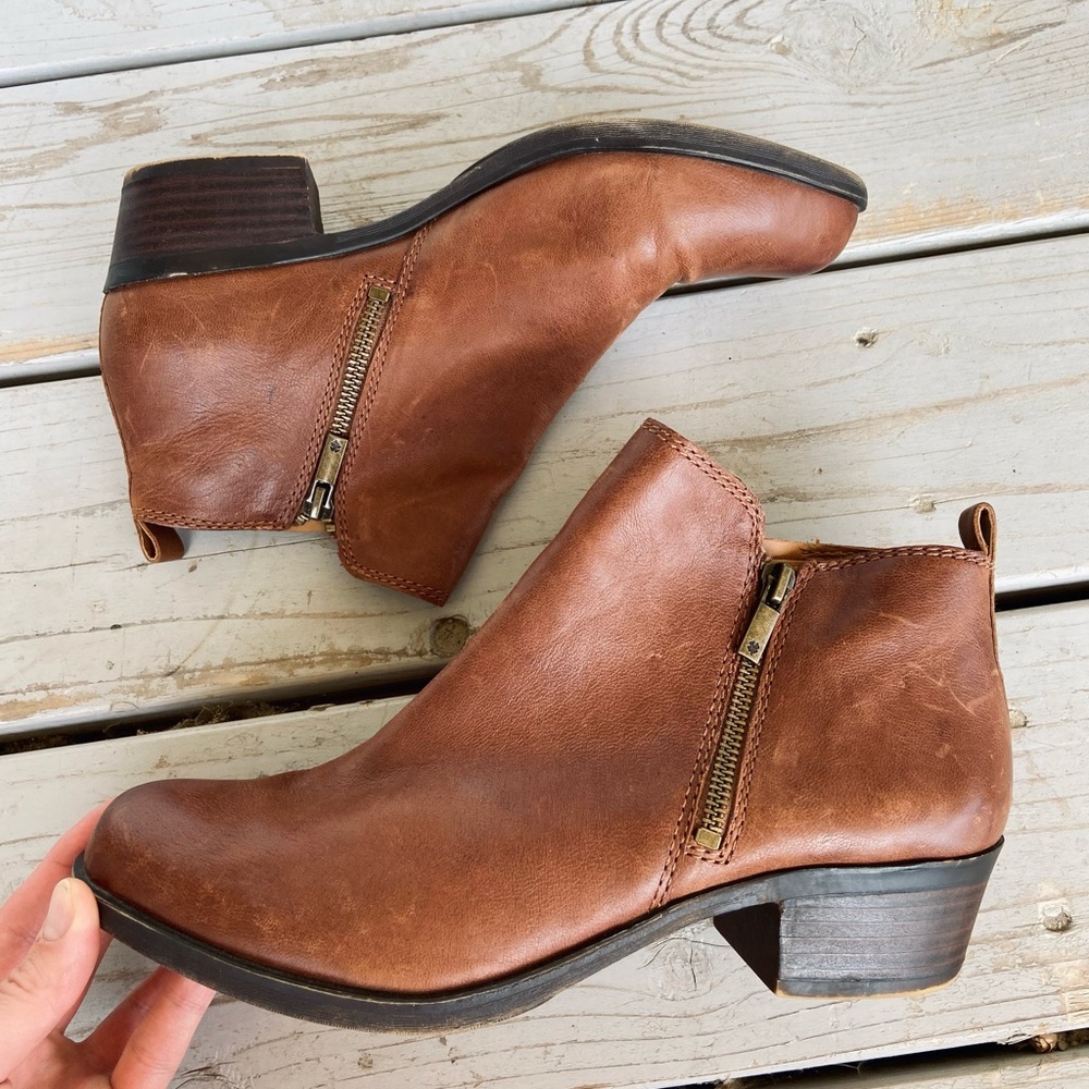 Lucky Brand Brown Ankle Booties with Side Zipper size 10 (fits like 9)